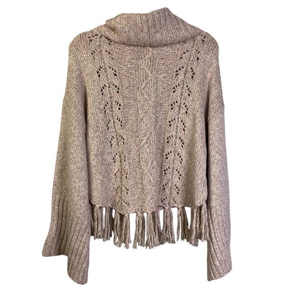 VENUS Sweater Turtle Cowl Neck Knit Ribbed Bell Sleeve Fringe Hem Cozy Warm NWT - Picture 3 of 13